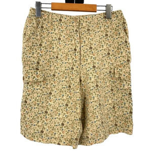 Laura Ashley Cargo Shorts Womens 8 Beige Green Ditsy Floral 100% Linen High Rise